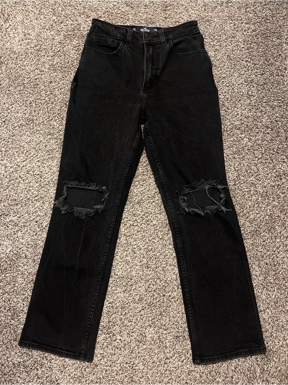 Hollister Black Straight Leg Jeans with Knee Rips
